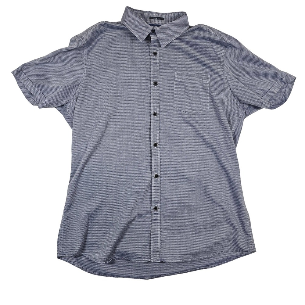 Marc Anthony Mens Slim Fit Short Sleeve Button Down Shirt Blue White Pattern L